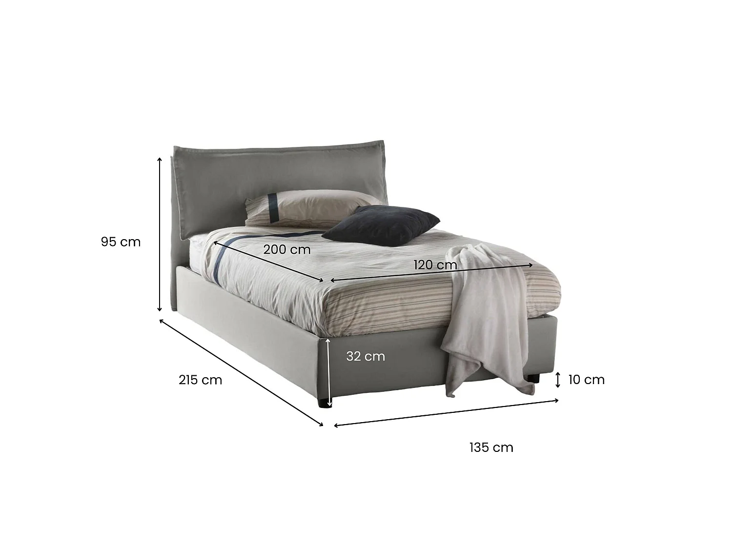 Lit double Daalt, Lit coffre avec revêtement en tissu, 100% Made in Italy, Ouverture frontale, avec matelas 120x200 cm inclus, Gris