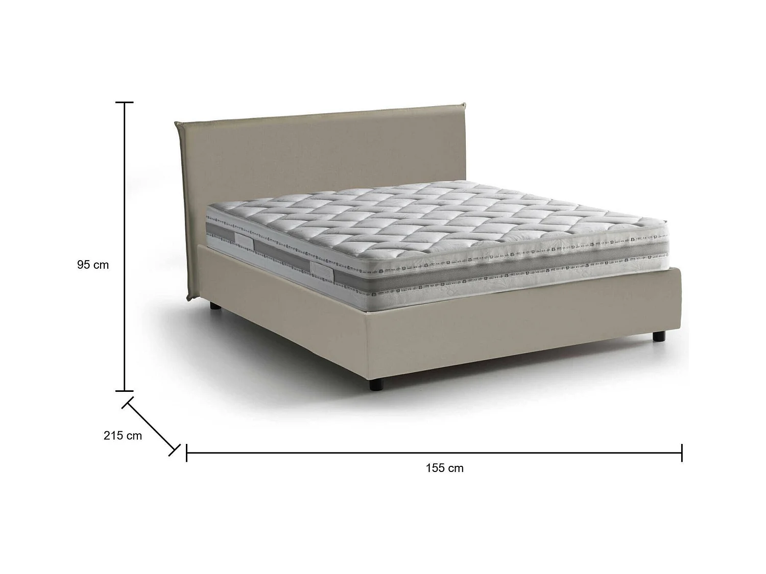Lit double Dalberg, Lit coffre avec revêtement en éco-cuir, 100% Made in Italy, Ouverture frontale, avec matelas 140x200 cm inclus, Taupe