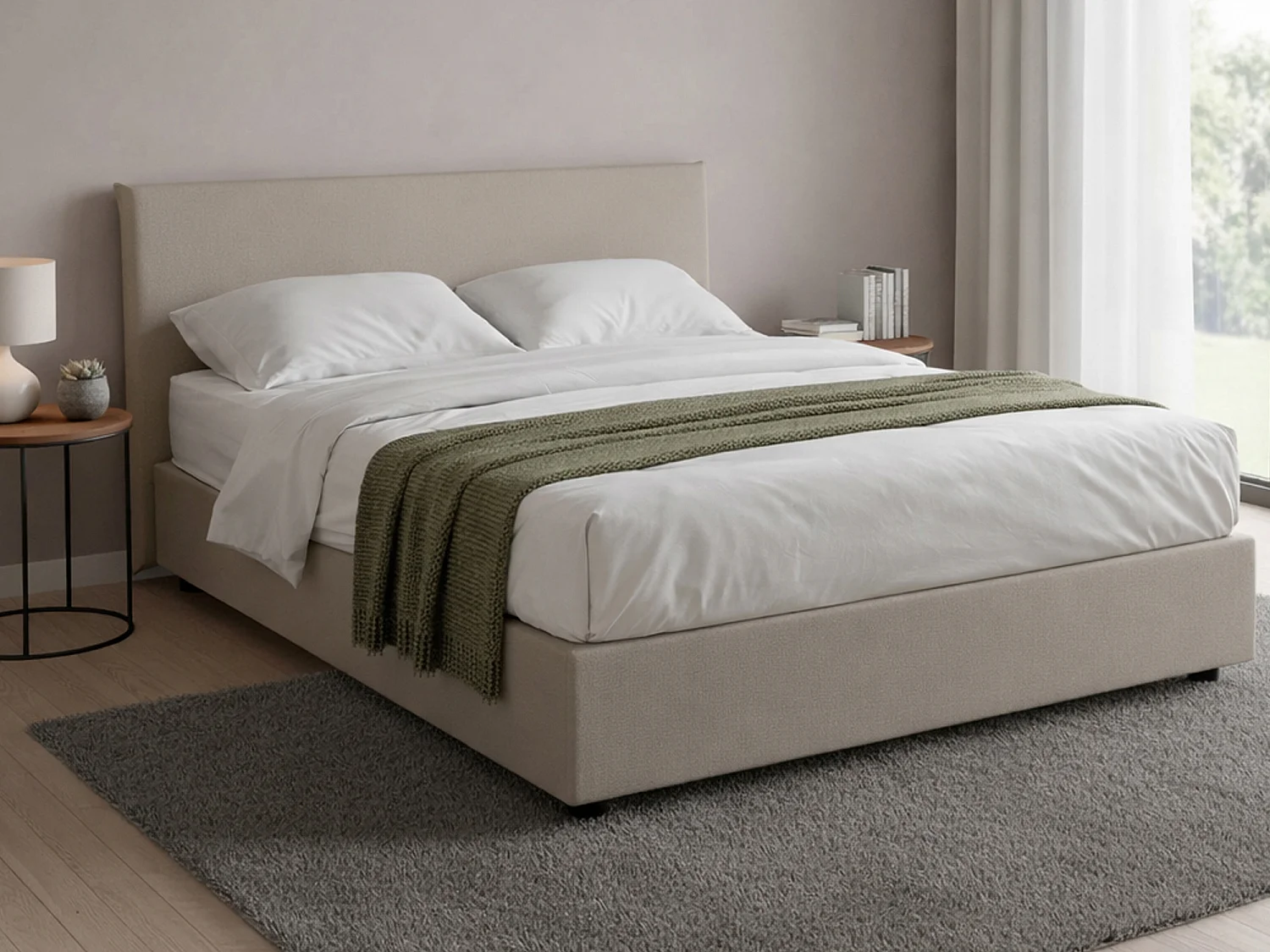Lit double Dalberg, Lit coffre avec revêtement en éco-cuir, 100% Made in Italy, Ouverture frontale, avec matelas 140x200 cm inclus, Taupe