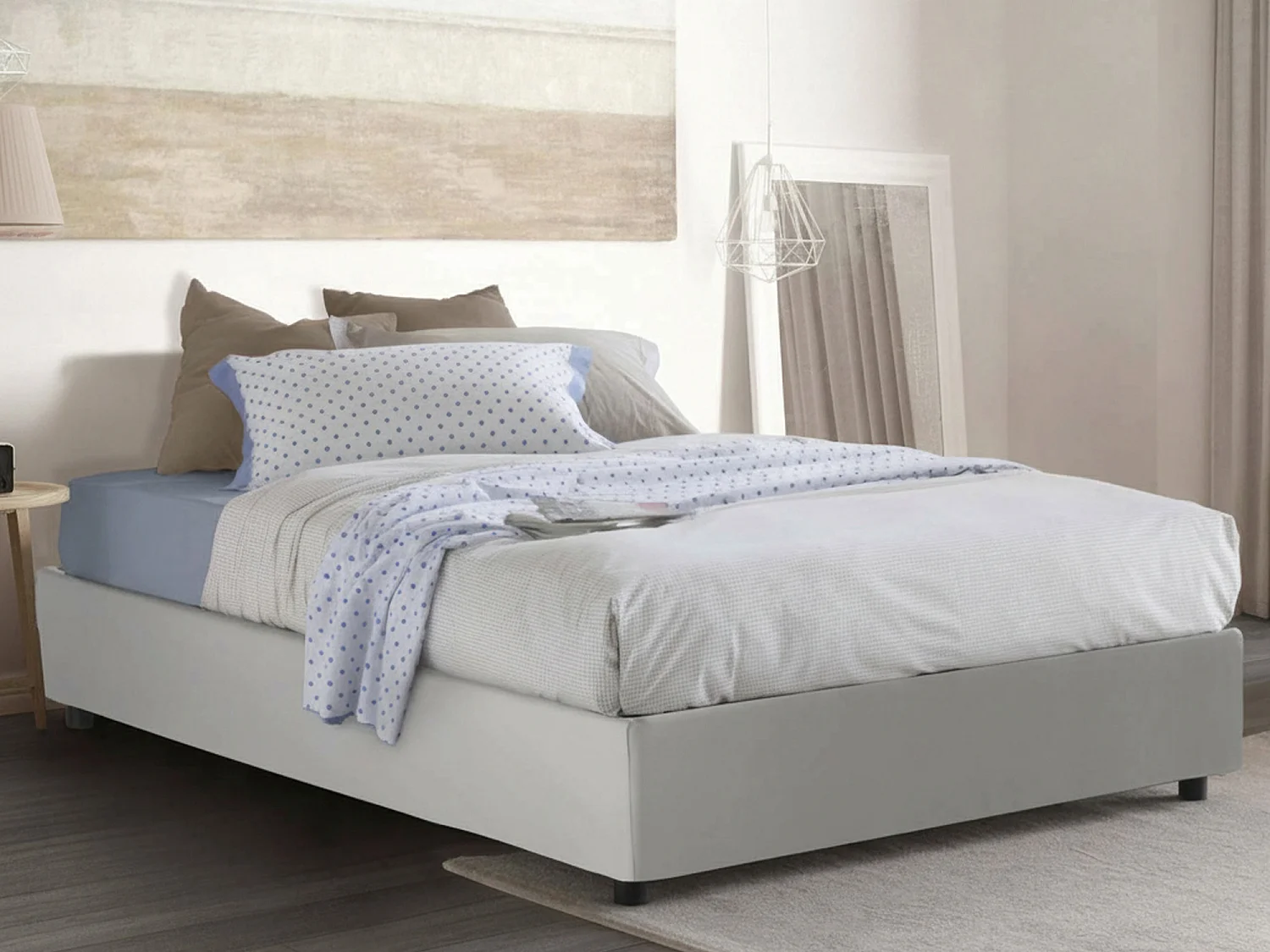 Dguid tweepersoonsbed, Opbergbed met eco-lederen bekleding, 100% Made in Italy, Opening aan de voorkant, geschikt voor matras 160x190 cm, Wit