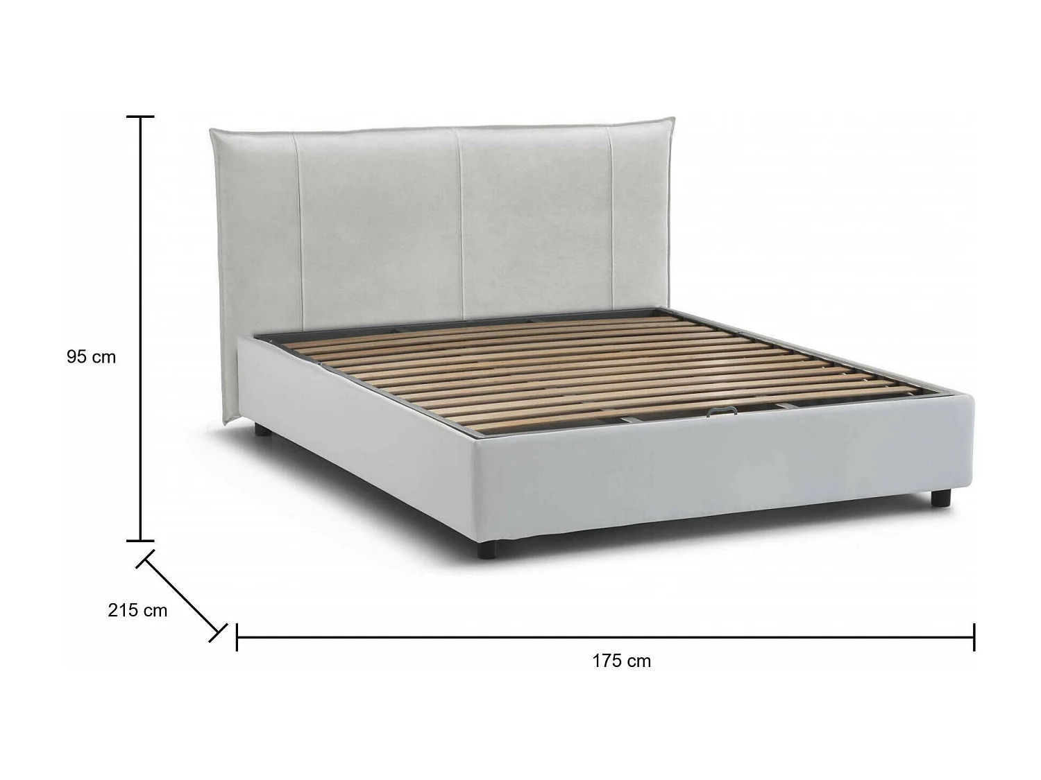 Cama matrimonial Dmerten, Cama contenedor con revestimiento de tela, 100% Made in Italy, Apertura frontal, adecuado para colchón Cm 160x200, Blanco