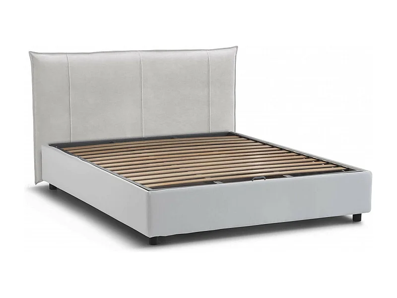 Cama matrimonial Dmerten, Cama contenedor con revestimiento de tela, 100% Made in Italy, Apertura frontal, adecuado para colchón Cm 160x200, Blanco