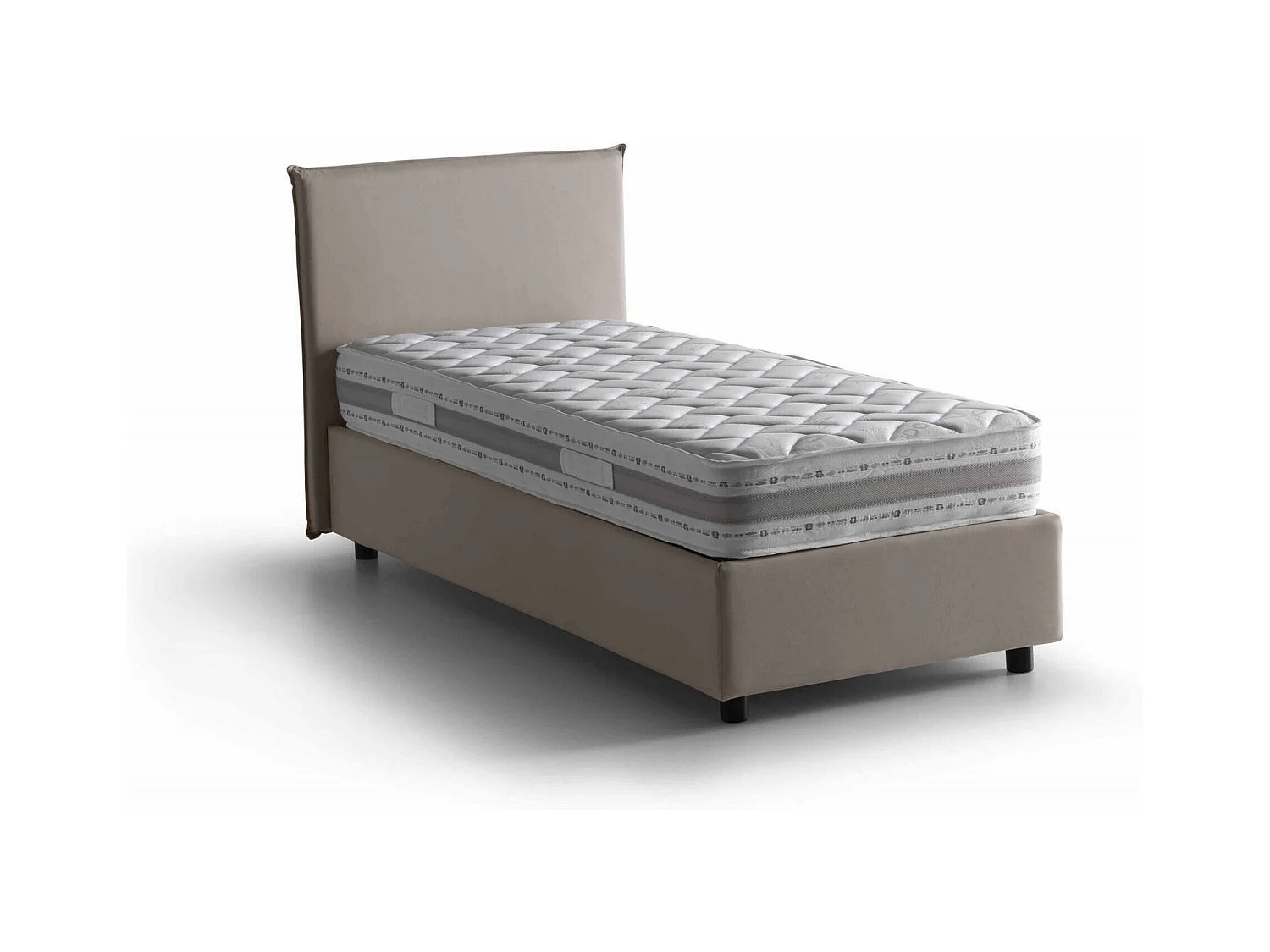 Lit simple Dbaston, Lit coffre avec revêtement en tissu, 100% Made in Italy, Ouverture frontale, avec matelas 90x200 cm inclus, Taupe