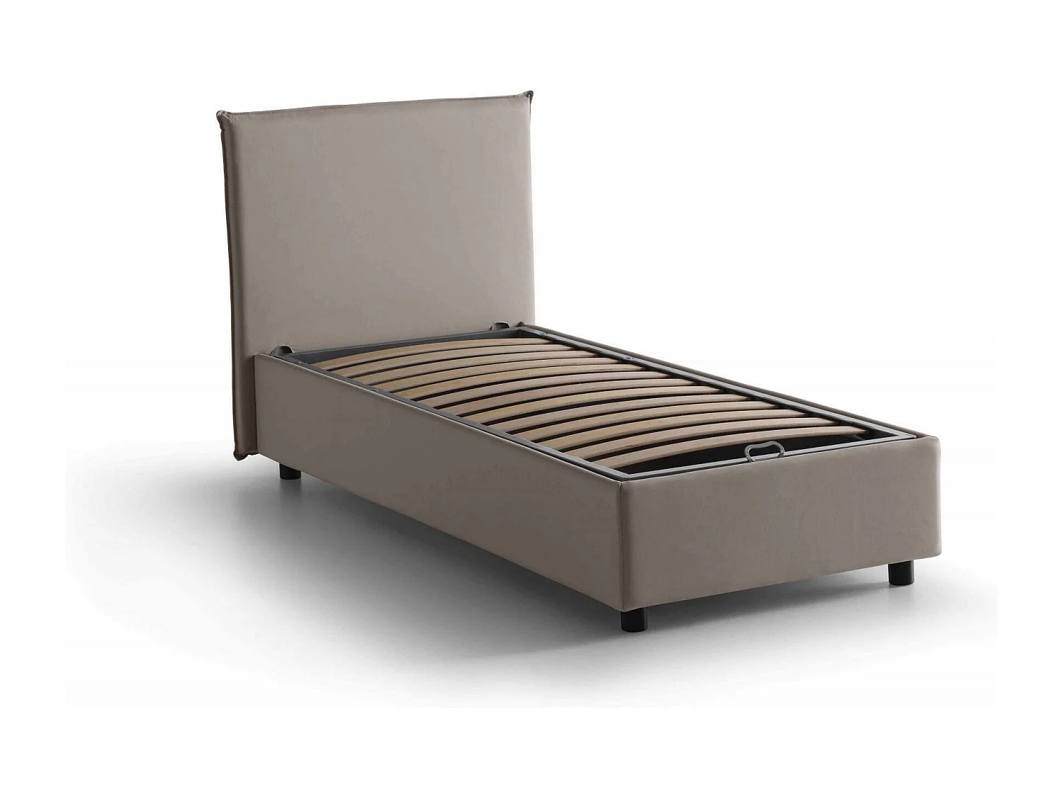 Cama de solteiro Dbaston, Cama de armazenamento com forro de tecido, 100% Fabricado na Itália, Abertura frontal, com colchão 90x200 cm incluído, Taupe