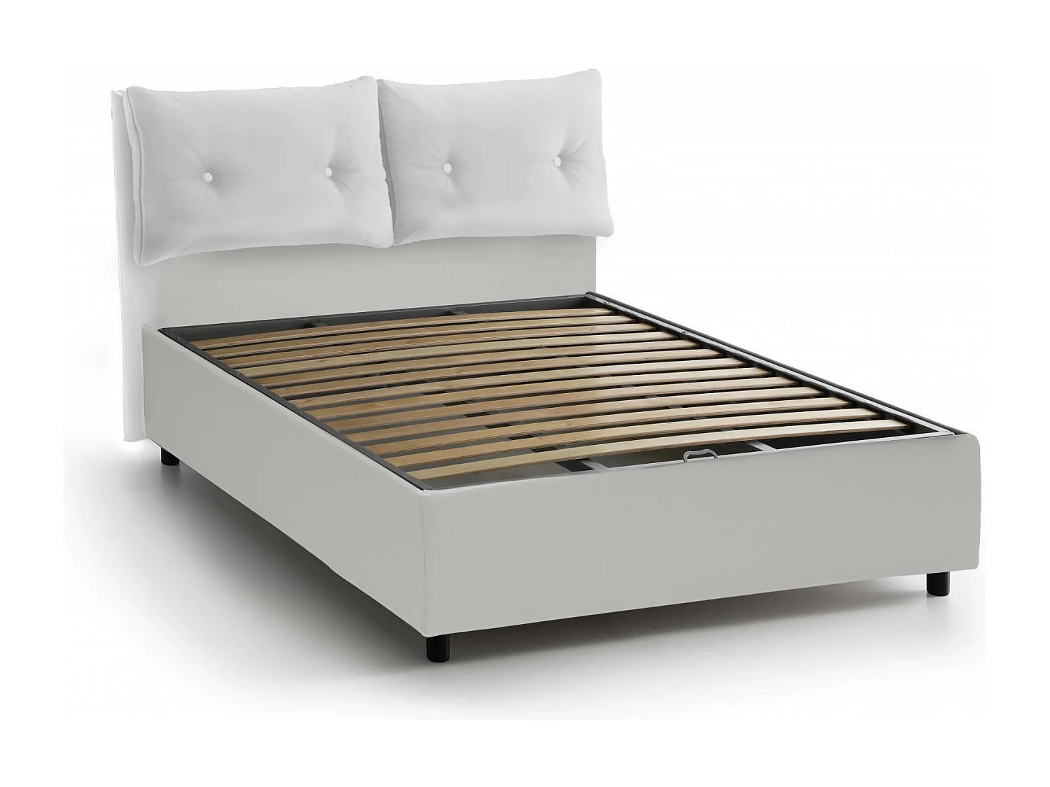 Lit double Dlucid, Lit coffre avec revêtement en tissu, 100% Made in Italy, Ouverture frontale, avec matelas 160x200 cm inclus, Blanc