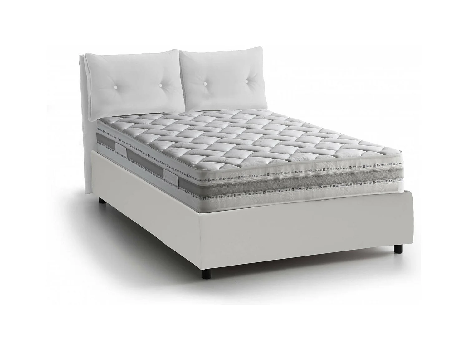 Dlucide tweepersoonsbed, Opbergbed met stoffen bekleding, 100% Made in Italy, Opening aan de voorkant, inclusief matras van 160x200 cm, Wit