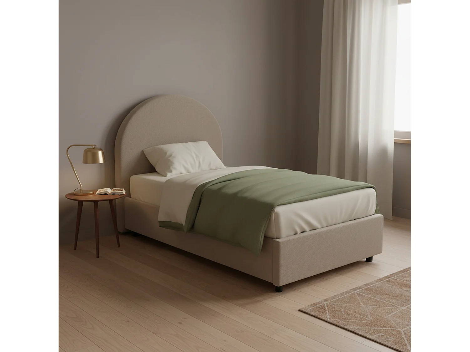Letto Singolo Fedra, Contenitore Made in Italy, 95x205 cm Grigio Tortora