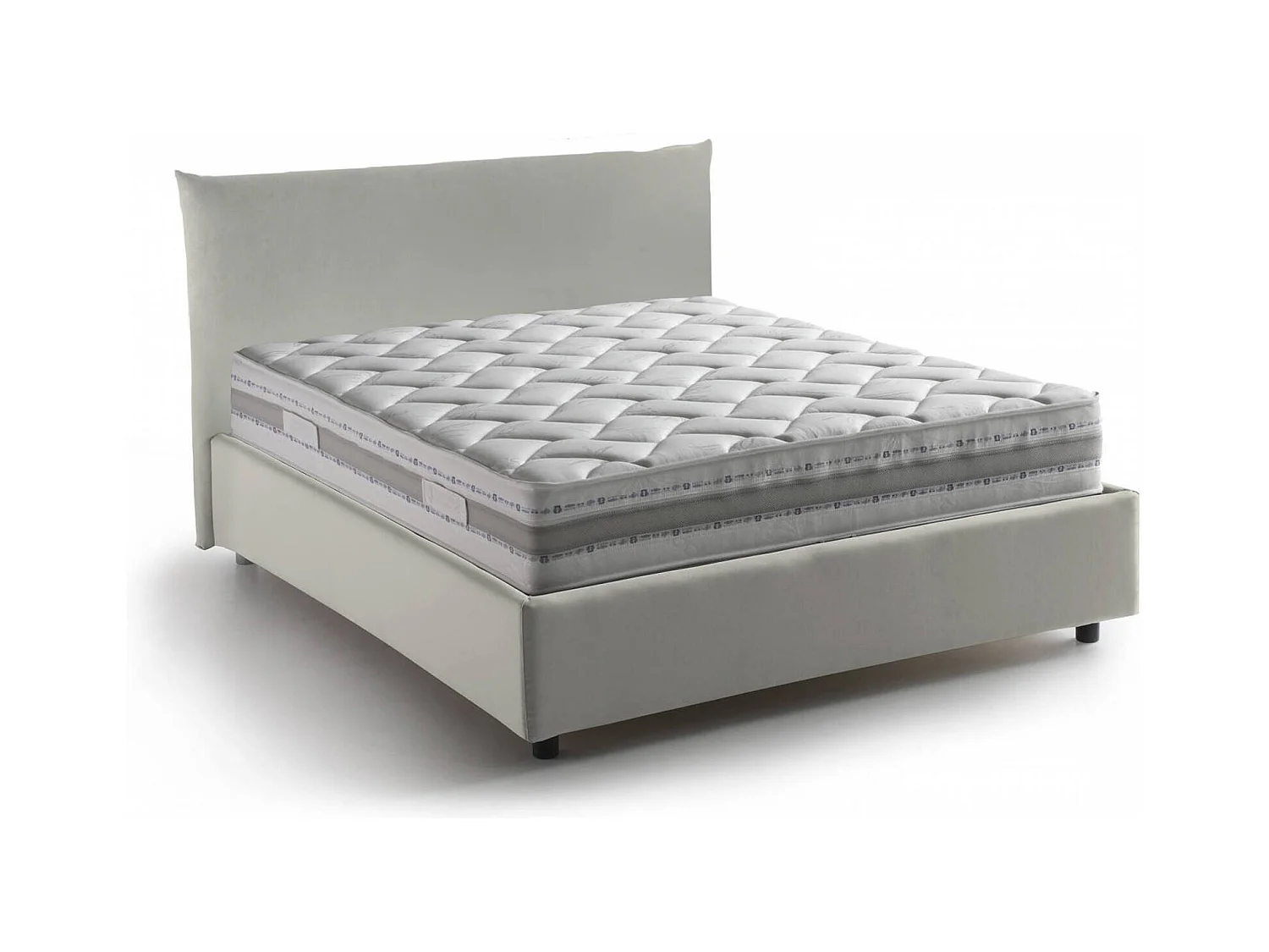 Lit double Dbranc, lit coffre avec revêtement en tissu, 100% Made in Italy, ouverture frontale, avec matelas 120x190 cm inclus, Beige