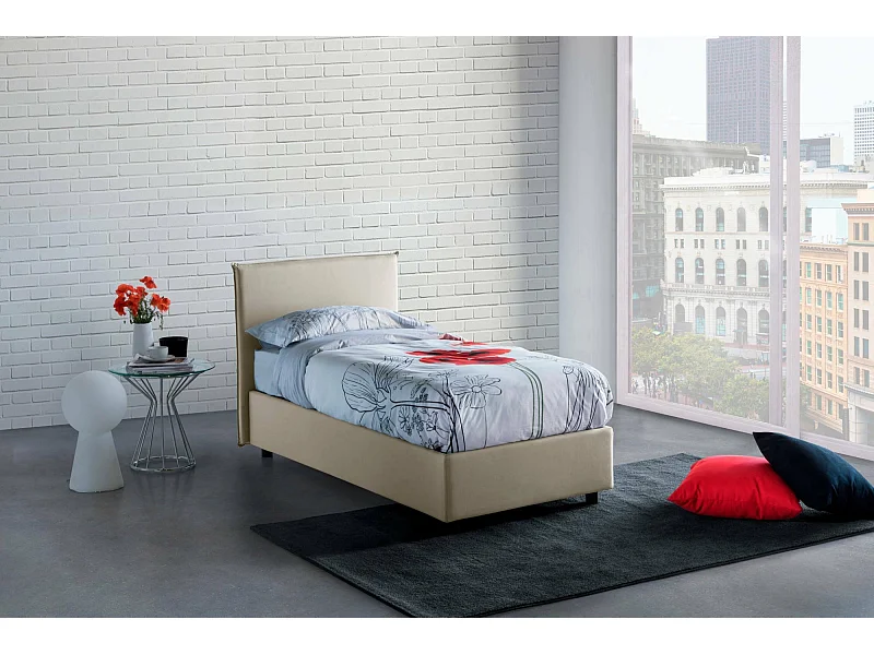 Daquin eenpersoonsbed, Opbergbed met stoffen bekleding, 100% Made in Italy, Opening aan de voorkant, inclusief matras 80x190 cm, Beige