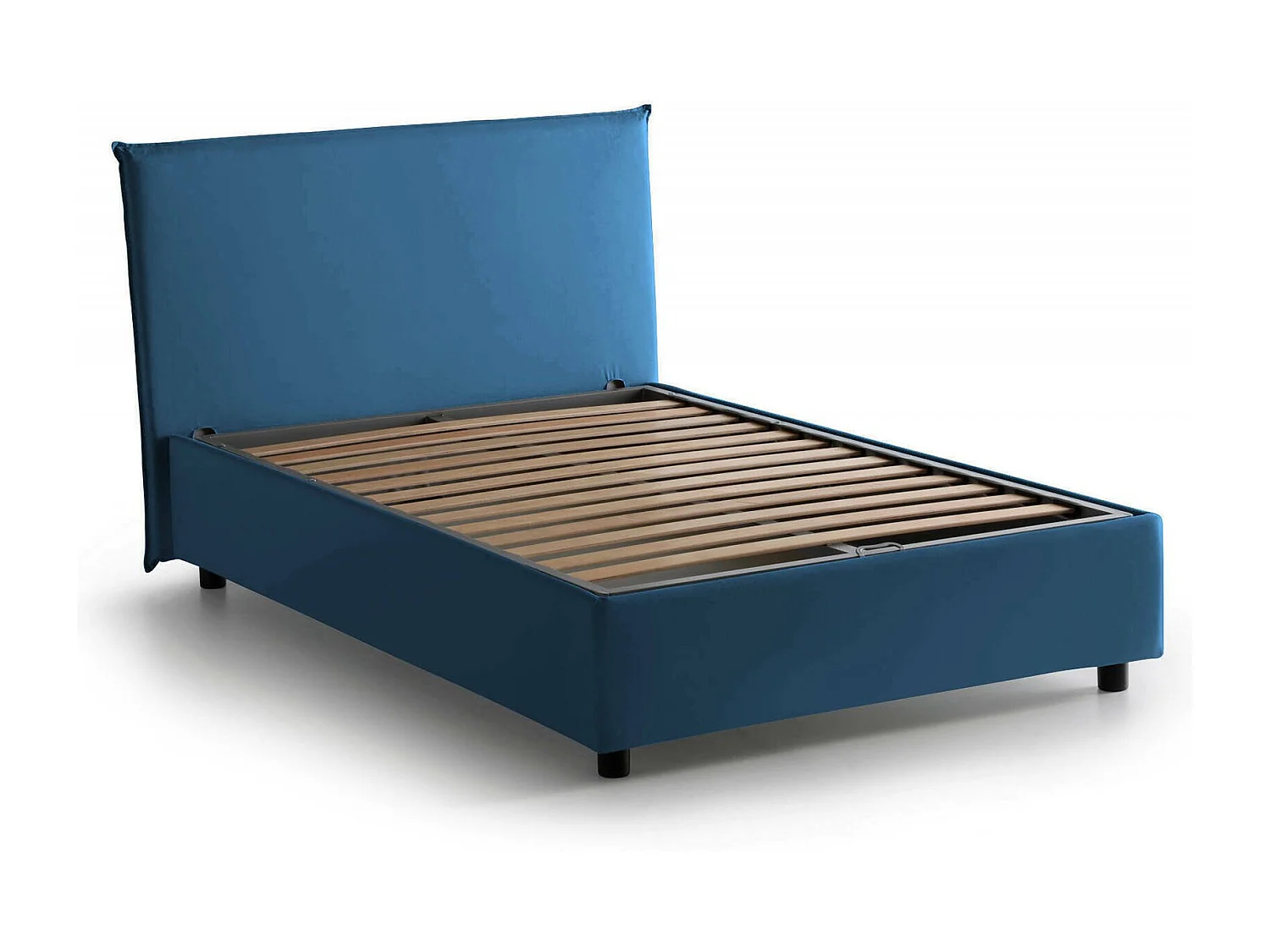 Cama de casal Daceva, Cama de armazenamento com forro de tecido, 100% Fabricado na Itália, Abertura frontal, adequada para colchão de 120x200 cm, Azul
