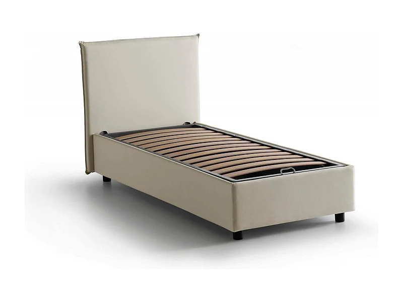 Dapuzz eenpersoonsbed, Opbergbed met stoffen bekleding, 100% Made in Italy, Opening aan de voorkant, geschikt voor matras 80x190 cm, Beige