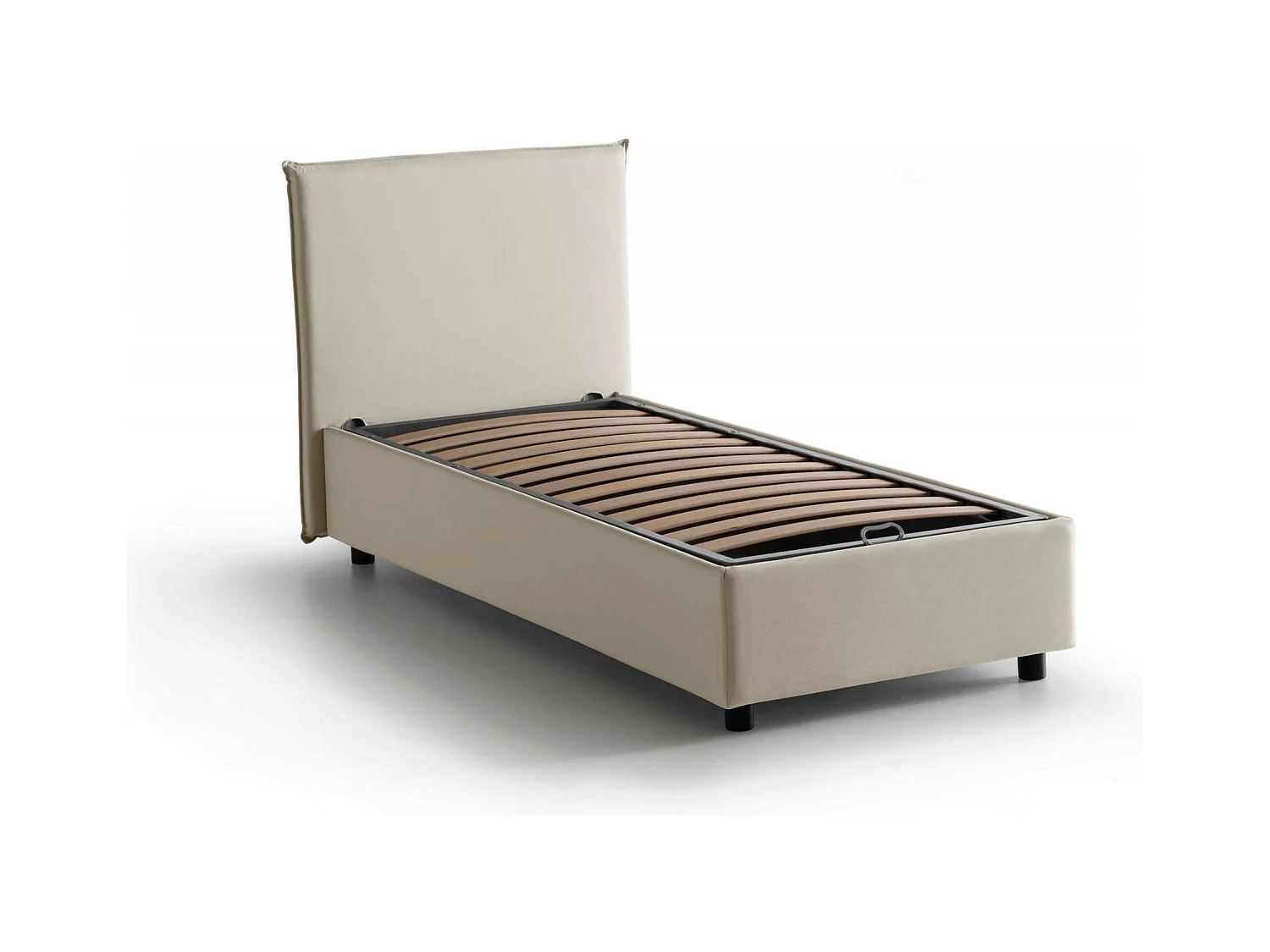 Lit simple Dapuzz, Lit coffre avec revêtement en tissu, 100% Made in Italy, Ouverture frontale, adapté pour matelas 80x190 cm, Beige