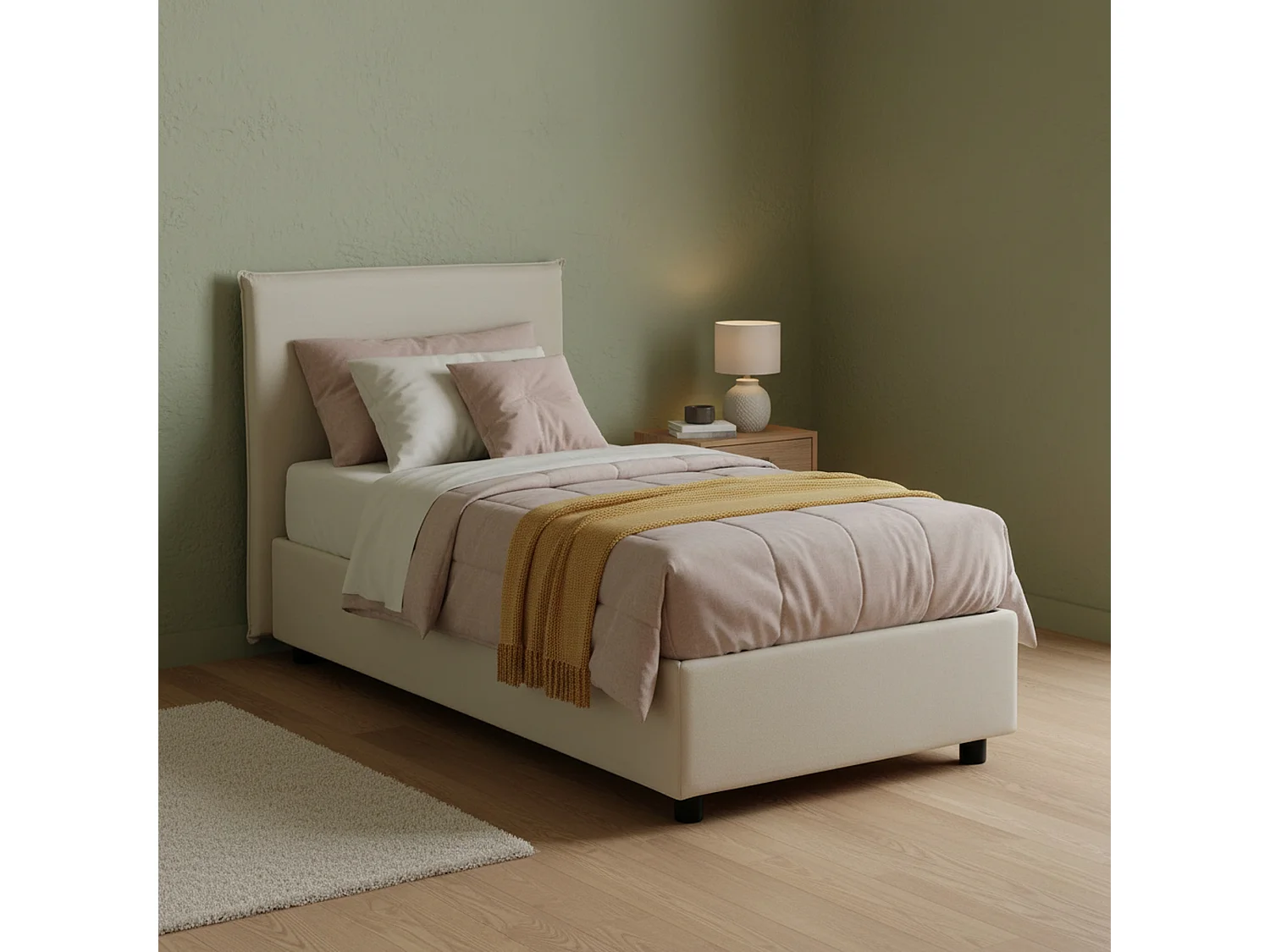 Dapuzz eenpersoonsbed, Opbergbed met stoffen bekleding, 100% Made in Italy, Opening aan de voorkant, geschikt voor matras 80x190 cm, Beige