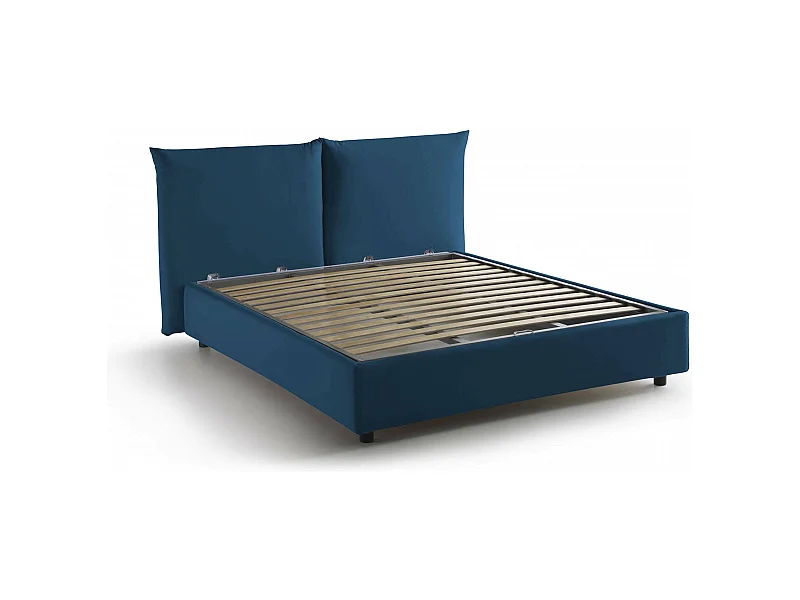 Lit double Ddestr, Lit coffre avec revêtement en tissu, 100% Made in Italy, Ouverture frontale, adapté pour matelas 160x200 cm, Bleu