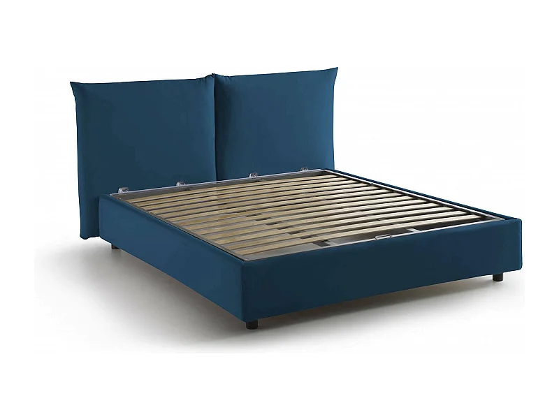 Lit double Ddestr, Lit coffre avec revêtement en tissu, 100% Made in Italy, Ouverture frontale, adapté pour matelas 160x200 cm, Bleu