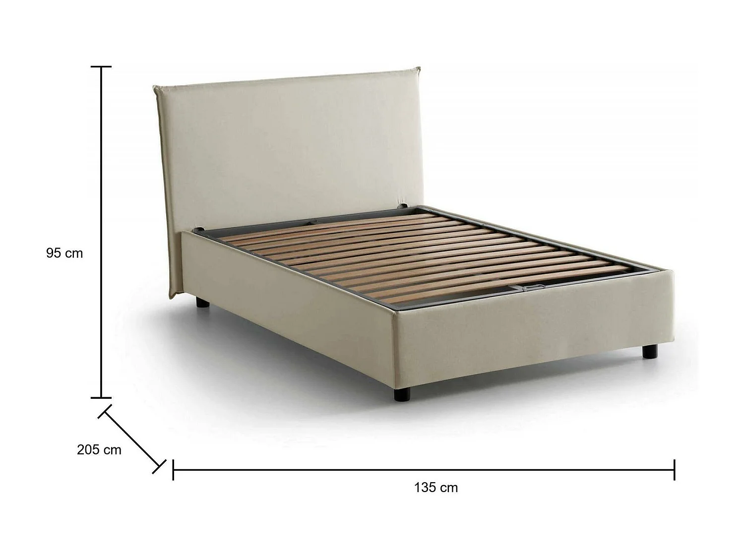 Quadratisches und halbes Bett Dacer, Containerbett mit Stoffbespannung, 100% Made in Italy, Frontöffnung, passend für Matratze Cm 120x190, Beige