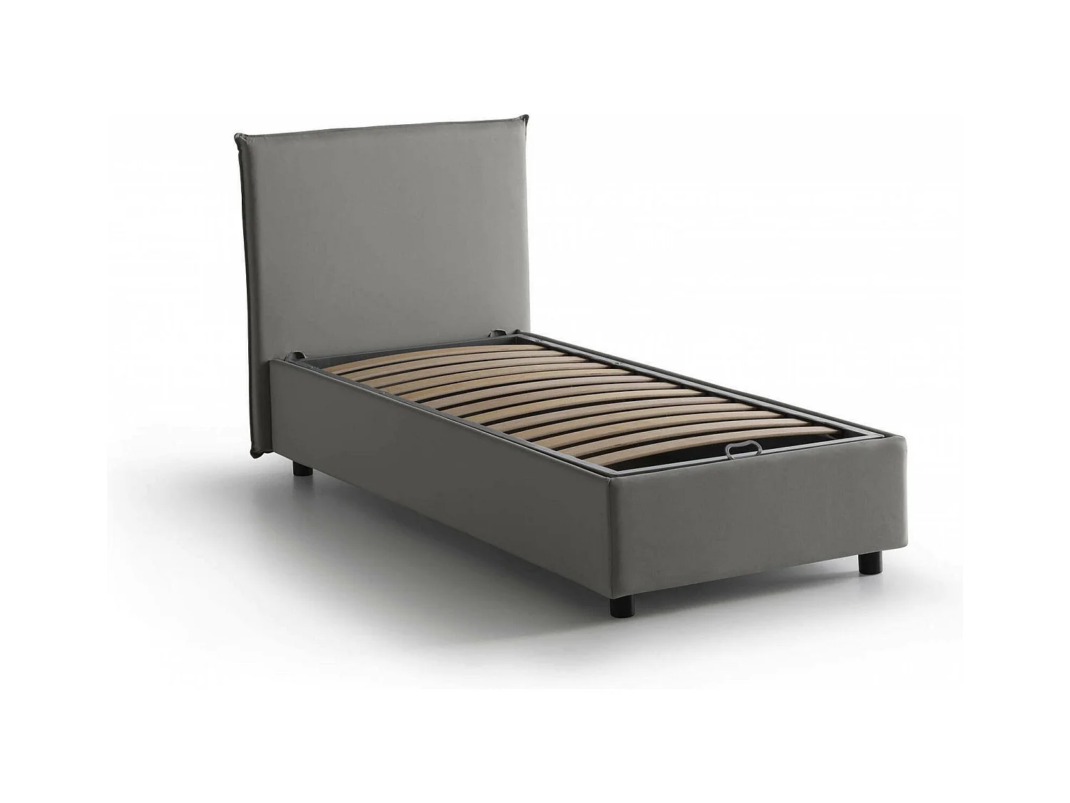 Lit simple Dbaldo, Lit coffre avec revêtement en tissu, 100% Made in Italy, Ouverture frontale, adapté pour matelas 90x190 cm, Gris