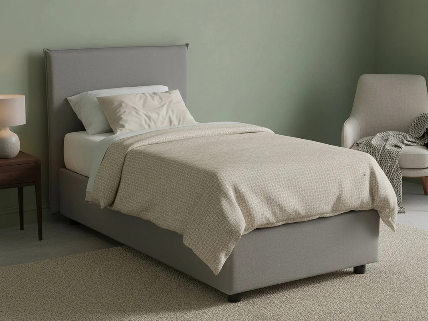 Lit simple Dbaldo, Lit coffre avec revêtement en tissu, 100% Made in Italy, Ouverture frontale, adapté pour matelas 90x190 cm, Gris