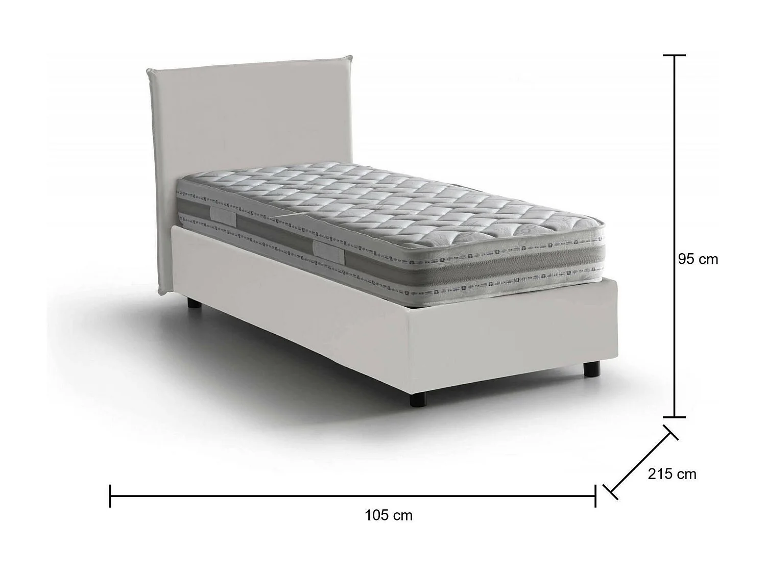 Einzelbett Dbartol, Containerbett mit Kunstlederbezug, 100% Made in Italy, Frontöffnung, inklusive Matratze Cm 90x200, WeiÃŸ