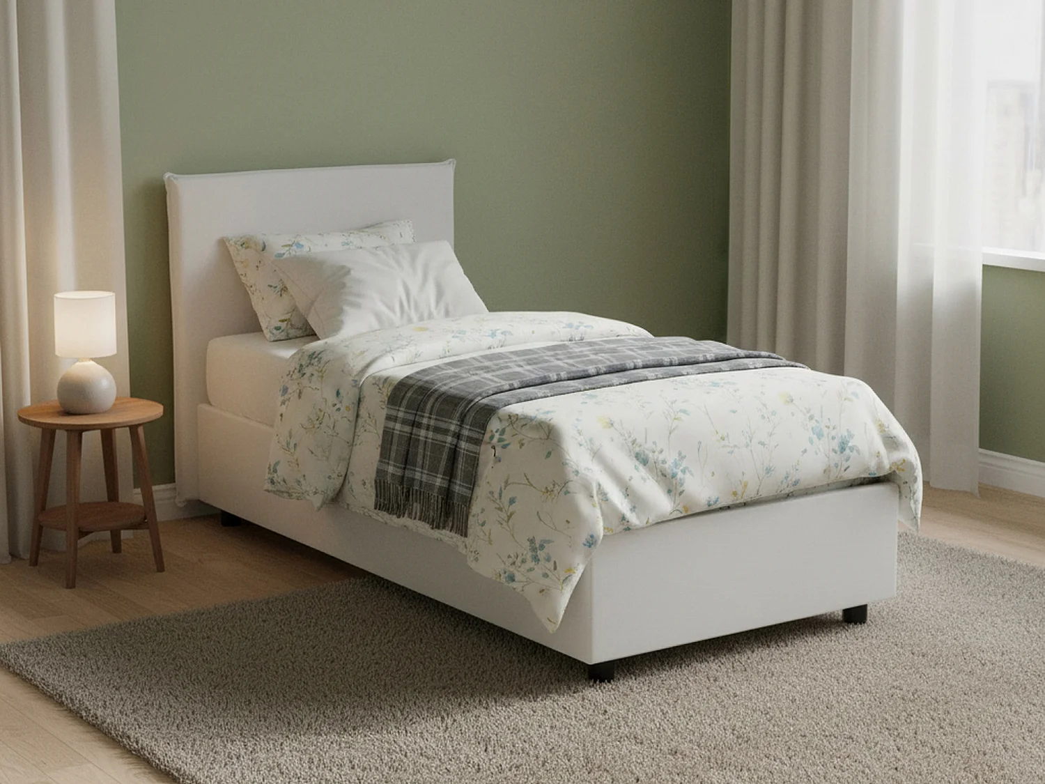 Dbartol eenpersoonsbed, Opbergbed met bekleding van eco-leer, 100% Made in Italy, Opening aan de voorkant, inclusief matras van 90x200 cm, Wit