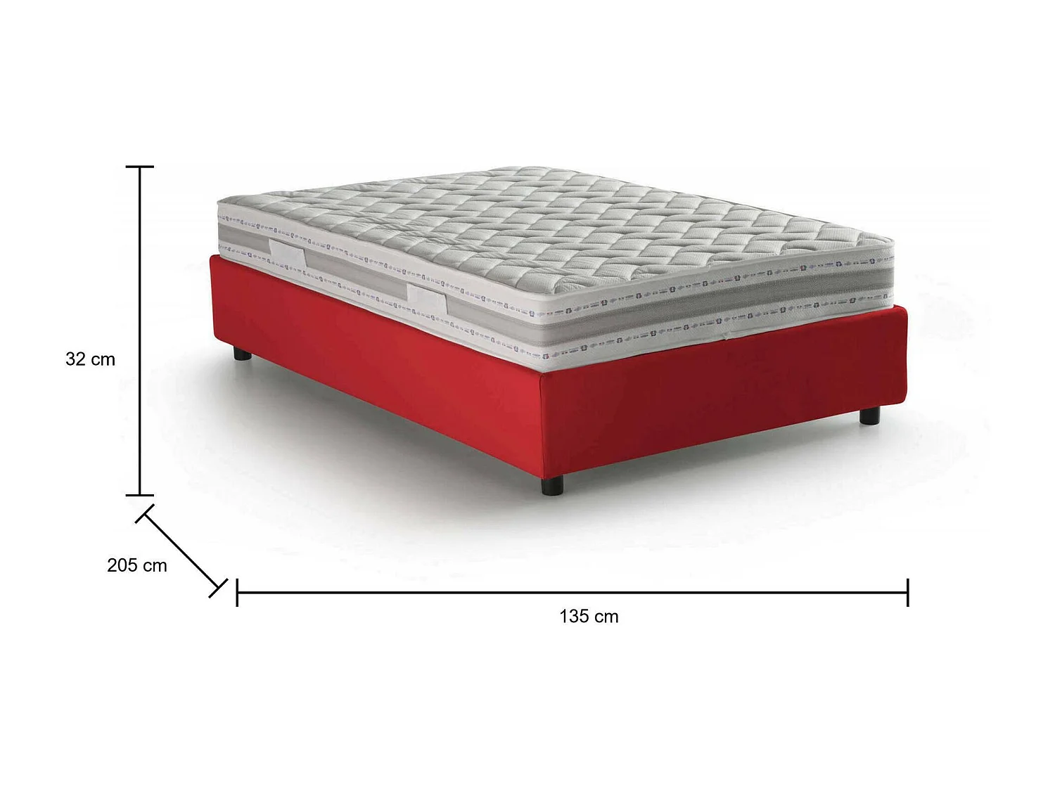 Quadratisches und halbes Bett Dbamb, Containerbett mit Stoffbespannung, 100% Made in Italy, Frontöffnung, inklusive Matratze Cm 120x190, Rot