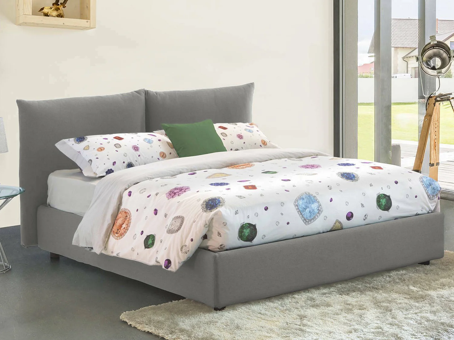 Lit double Dbrekal, Lit coffre avec revêtement en tissu, 100% Made in Italy, Ouverture frontale, avec matelas 160x190 cm inclus, Gris