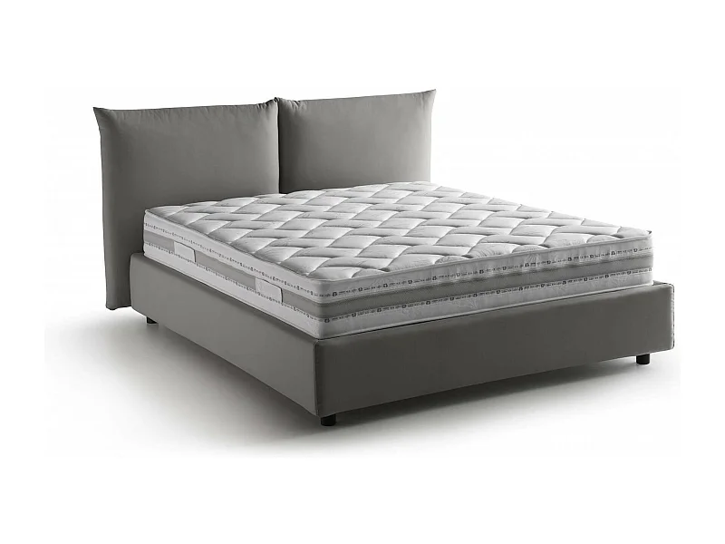 Cama de casal Dbrekal, Cama de armazenamento com forro de tecido, 100% Fabricado na Itália, Abertura frontal, com colchão 160x190 cm incluído, Cinza