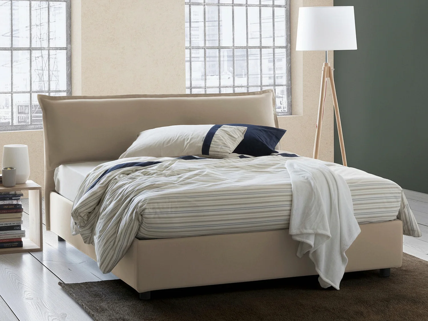 Letto Matrimoniale Andyymion, Sfoderabile Made in Italy, 175x205 cm Beige