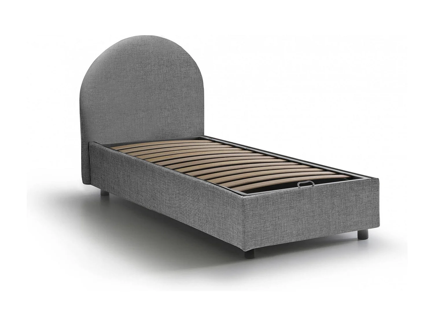 Cama de solteiro Daim, Cama de armazenamento com forro de tecido, 100% Fabricado na Itália, Abertura frontal, adequada para colchão 80x190 cm, Cinza