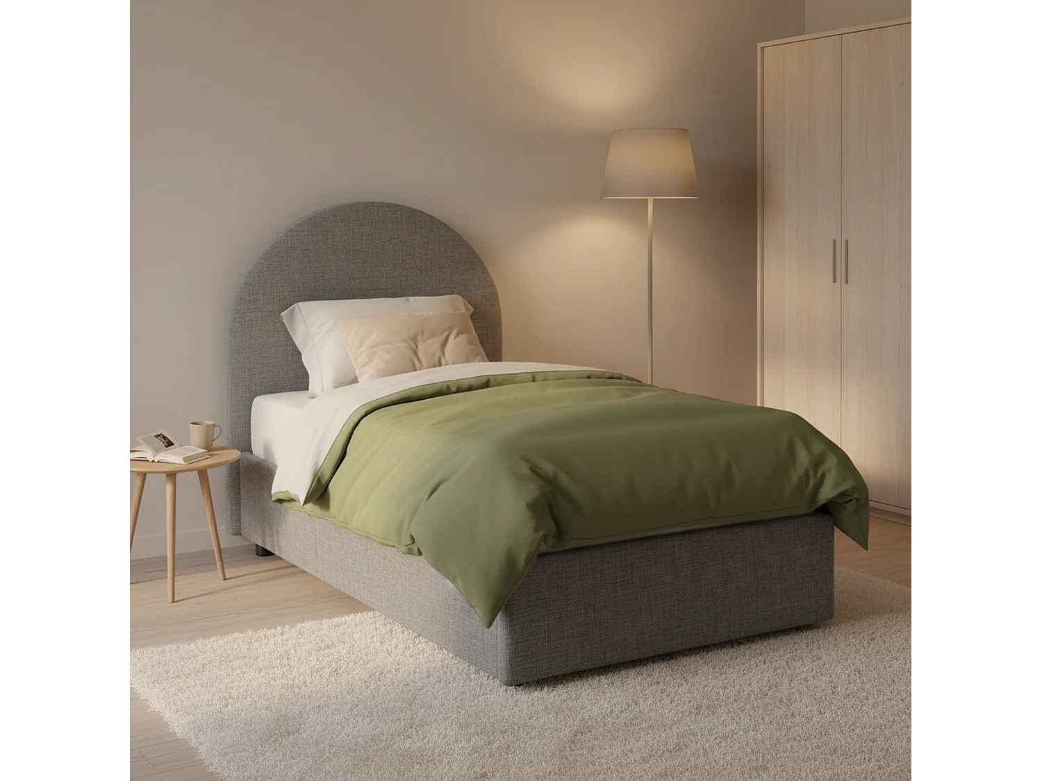 Lit simple Daim, Lit coffre avec revêtement en tissu, 100% Made in Italy, Ouverture frontale, adapté pour matelas 80x190 cm, Gris