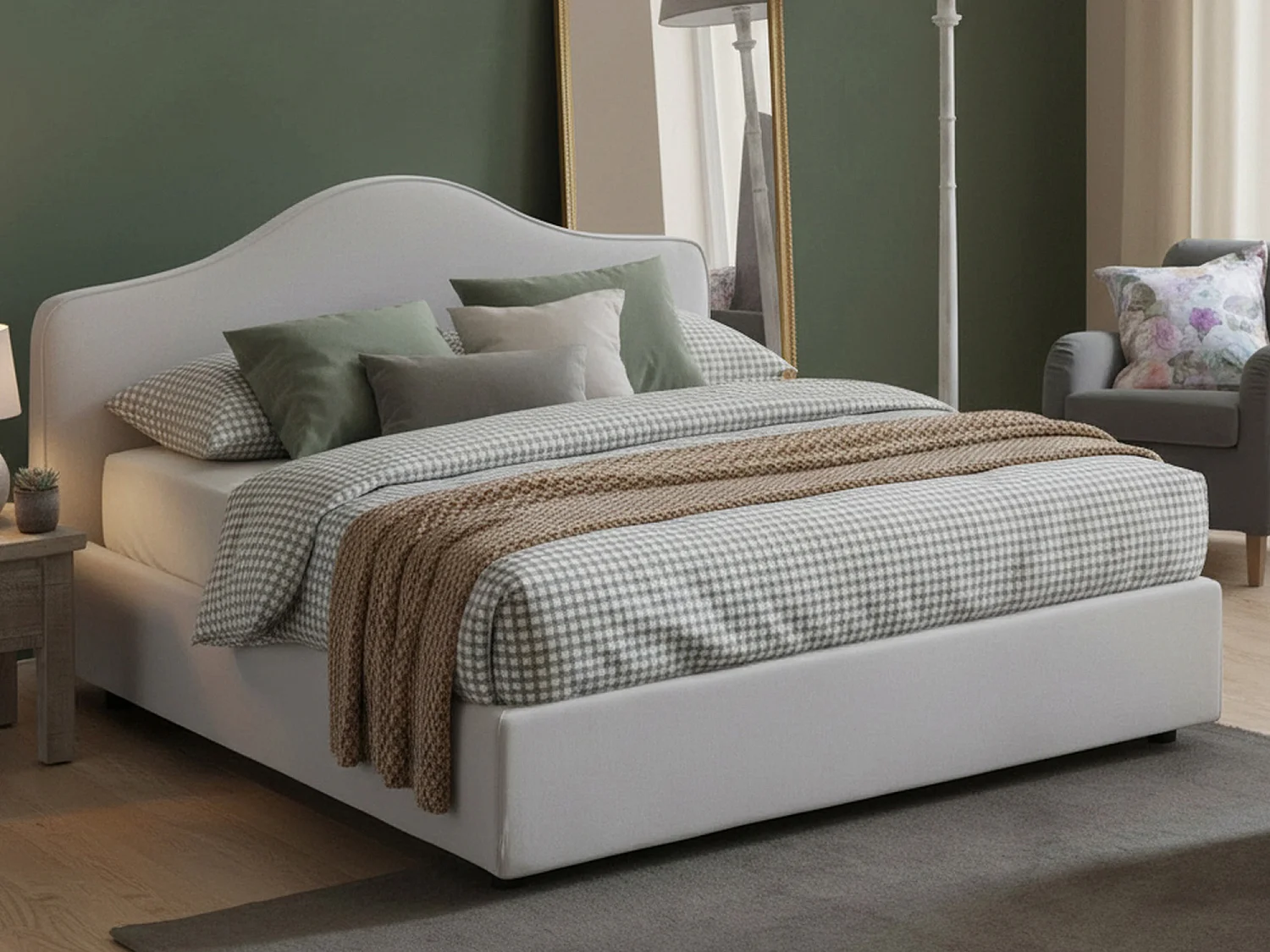 Lit double Dfiasch, Lit coffre avec revêtement en tissu, 100% Made in Italy, Ouverture frontale, adapté pour matelas 160x200 cm, Blanc