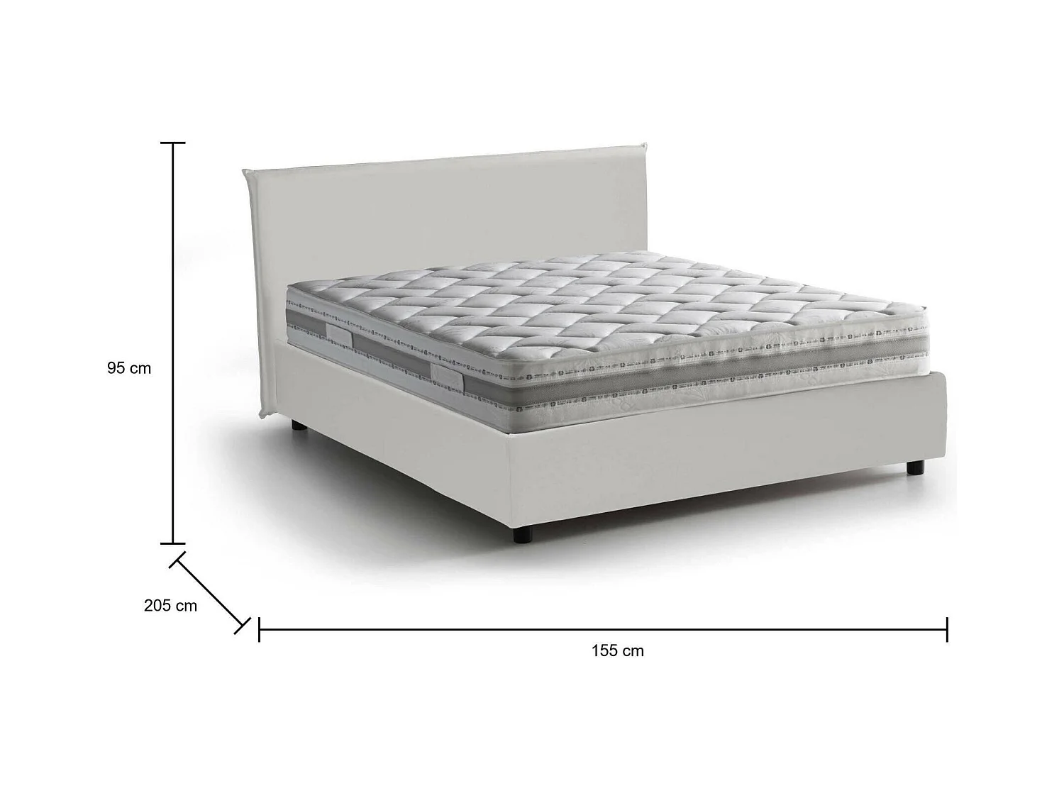 Talamo Italia - Letto alla francese Argain, 100% Made in Italy, Bianco