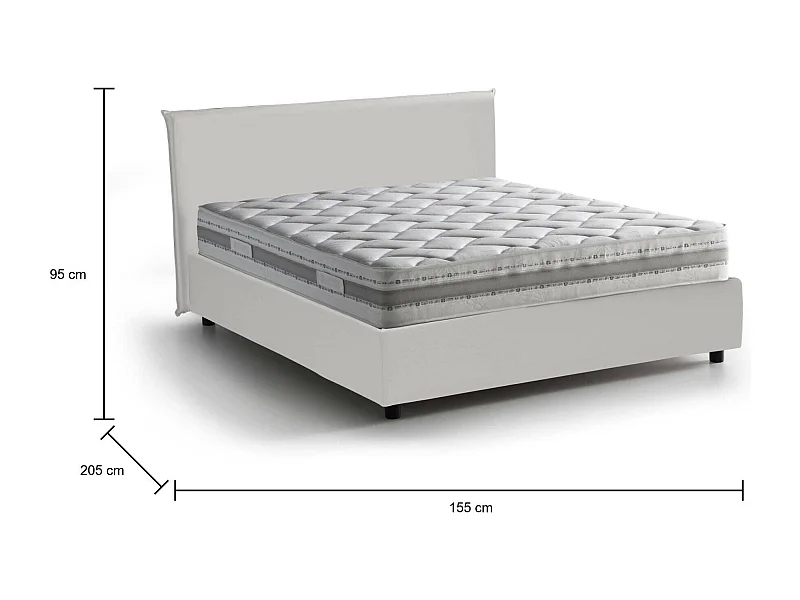Dacut tweepersoonsbed, Opbergbed met eco-lederen bekleding, 100% Made in Italy, Opening aan de voorkant, inclusief matras 140x190 cm, Wit