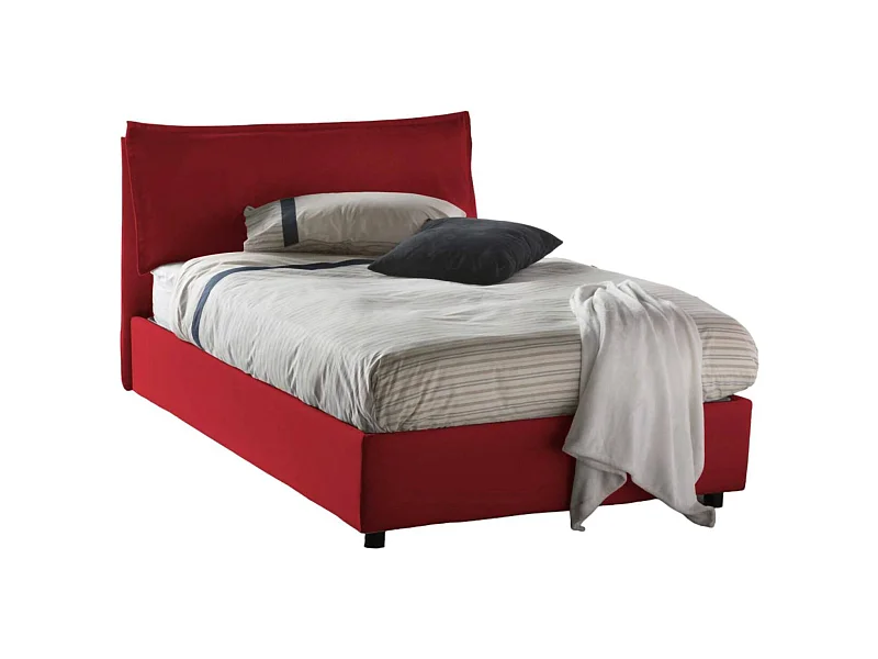 Lit double Dbegi, Lit coffre avec revêtement en tissu, 100% Made in Italy, Ouverture frontale, adapté pour matelas 120x200 cm, Rouge