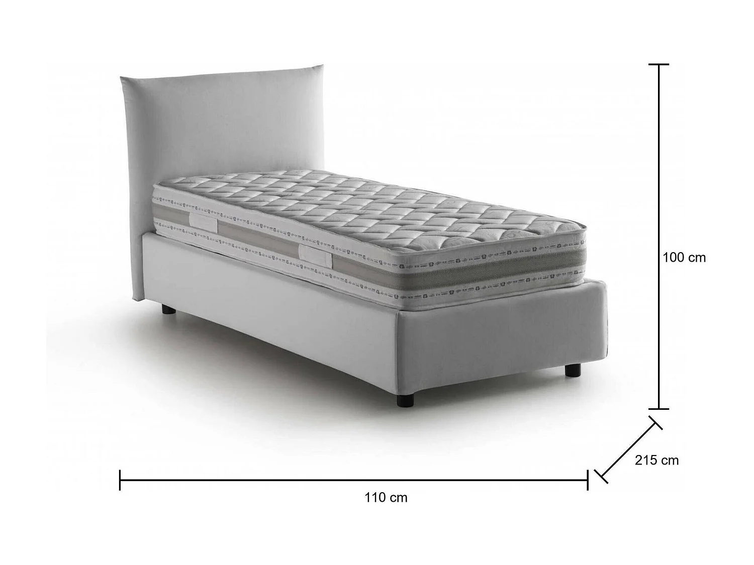 Einzelbett Dborbe, Containerbett mit Stoffbespannung, 100% Made in Italy, Seitliche Ã–ffnung, inklusive Matratze 80x190 cm, WeiÃŸ