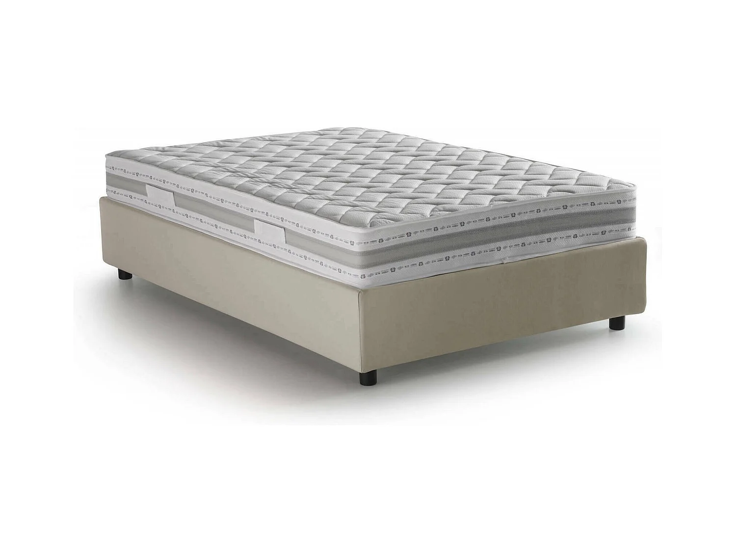Lit double Dmalizi, Lit coffre avec revêtement en tissu, 100% Made in Italy, Ouverture frontale, avec matelas 120x200 cm inclus, Beige