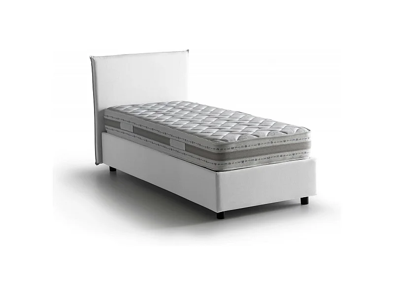 Lit simple Dban, Lit coffre avec revêtement en tissu, 100% Made in Italy, Ouverture frontale, avec matelas 90x190 cm inclus, Blanc