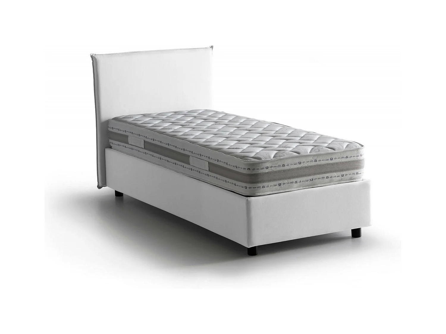 Lit simple Dban, Lit coffre avec revêtement en tissu, 100% Made in Italy, Ouverture frontale, avec matelas 90x190 cm inclus, Blanc