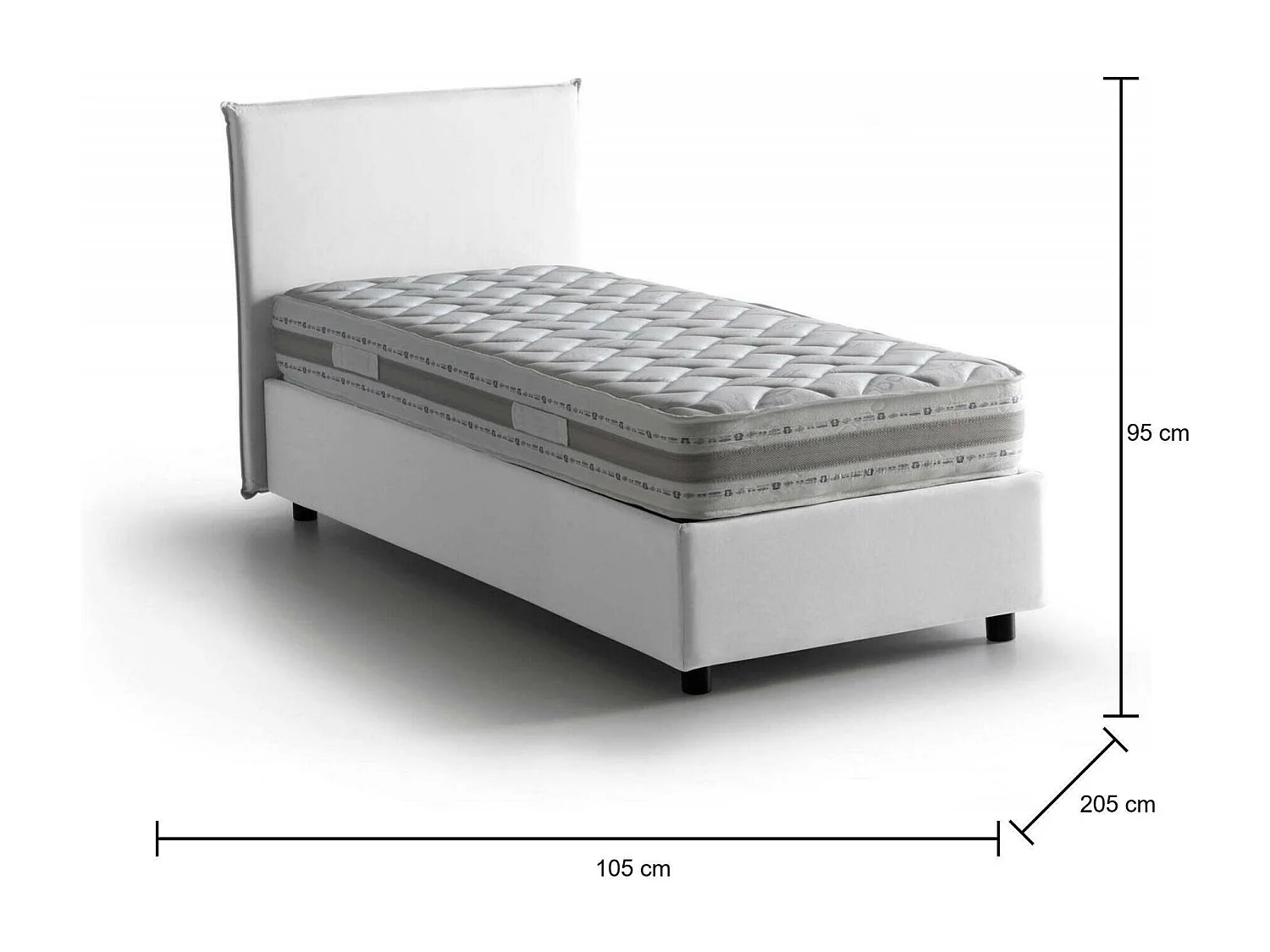 Dban eenpersoonsbed, Opbergbed met stoffen bekleding, 100% Made in Italy, Opening aan de voorzijde, inclusief matras 90x190 cm, Wit