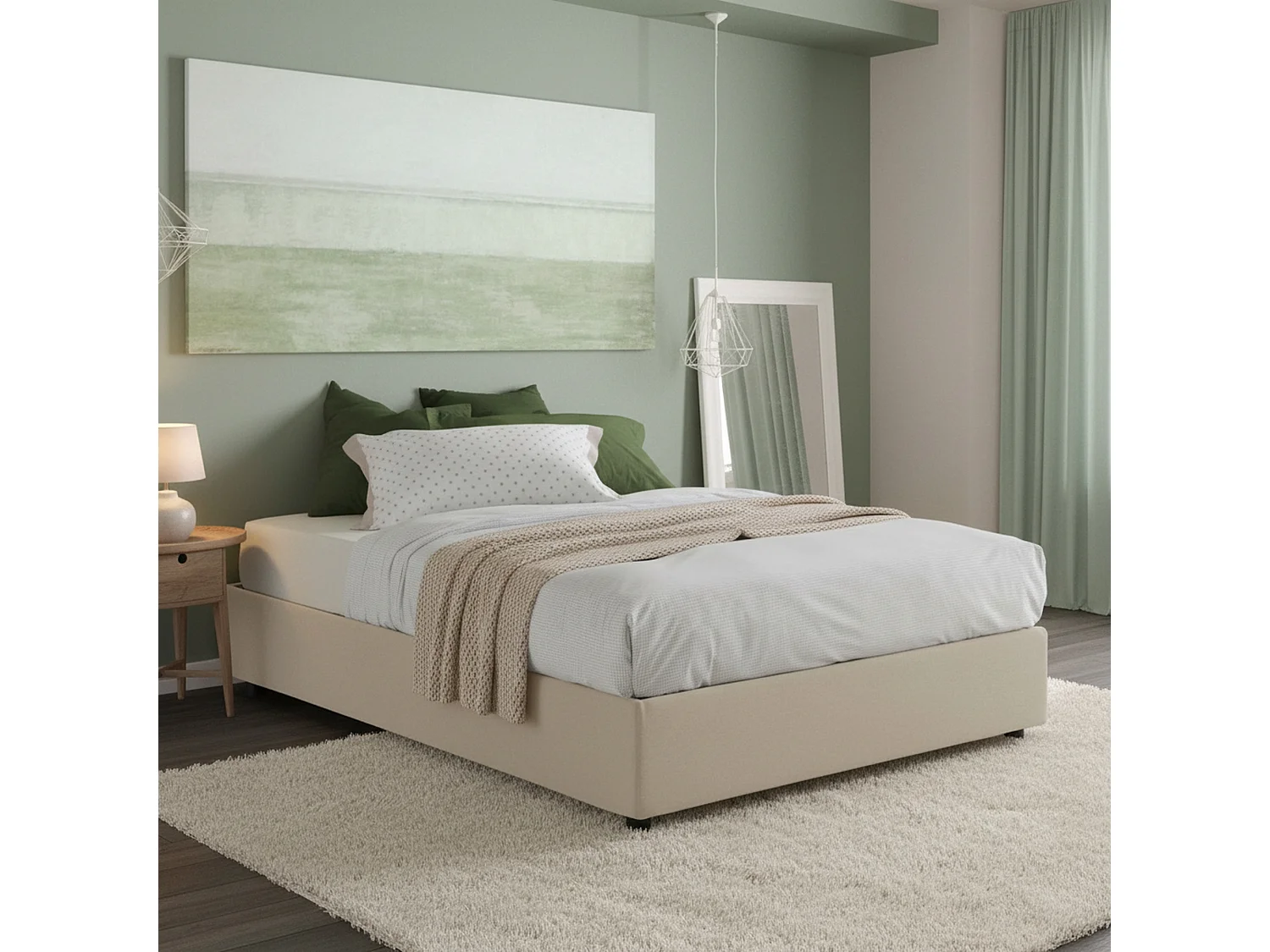 Lit double Dgraus, Lit coffre avec revêtement en tissu, 100% Made in Italy, Ouverture frontale, adapté pour matelas 160x200 cm, Beige