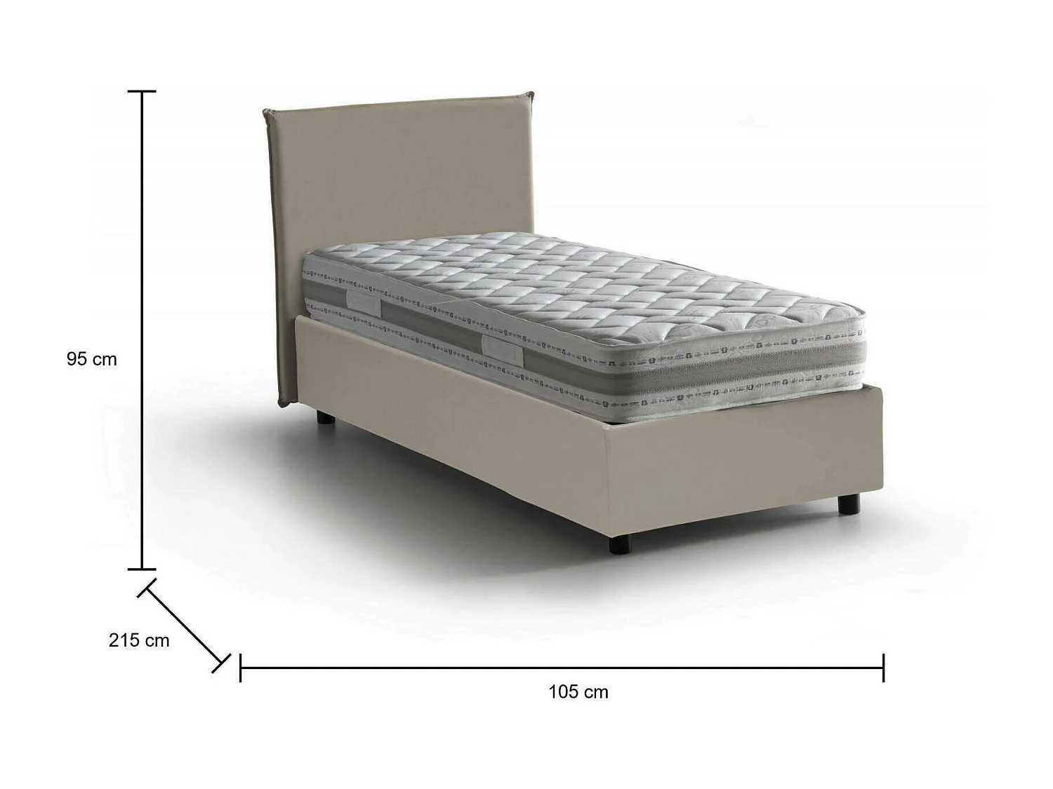 Dbartol eenpersoonsbed, Opbergbed met bekleding van eco-leer, 100% Made in Italy, Opening aan de voorkant, inclusief matras van 90x200 cm, Taupe