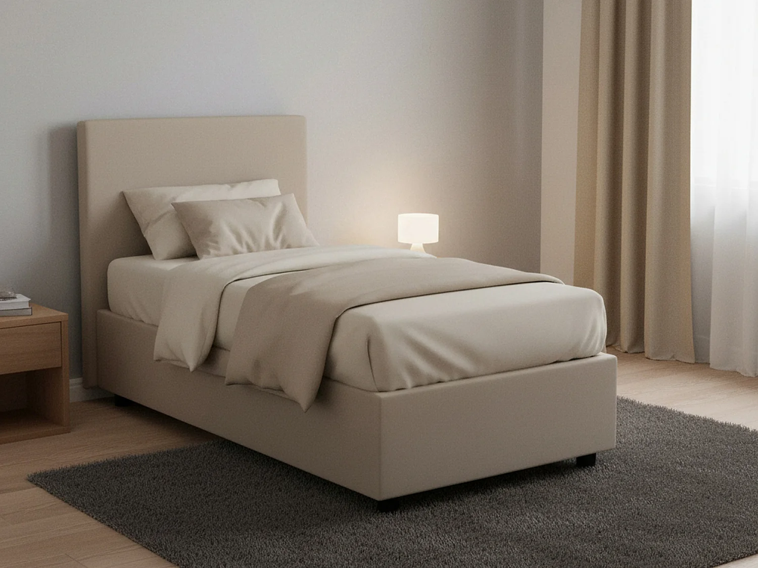Dbartol eenpersoonsbed, Opbergbed met bekleding van eco-leer, 100% Made in Italy, Opening aan de voorkant, inclusief matras van 90x200 cm, Taupe