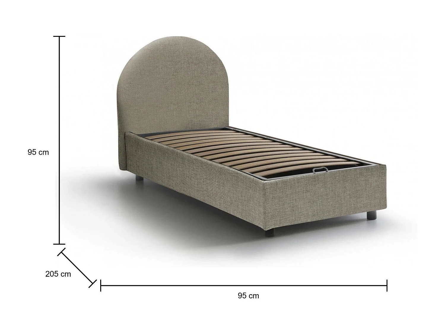 Daim eenpersoonsbed, Opbergbed met stoffen bekleding, 100% Made in Italy, Opening aan de voorkant, geschikt voor matras 80x190 cm, Taupe
