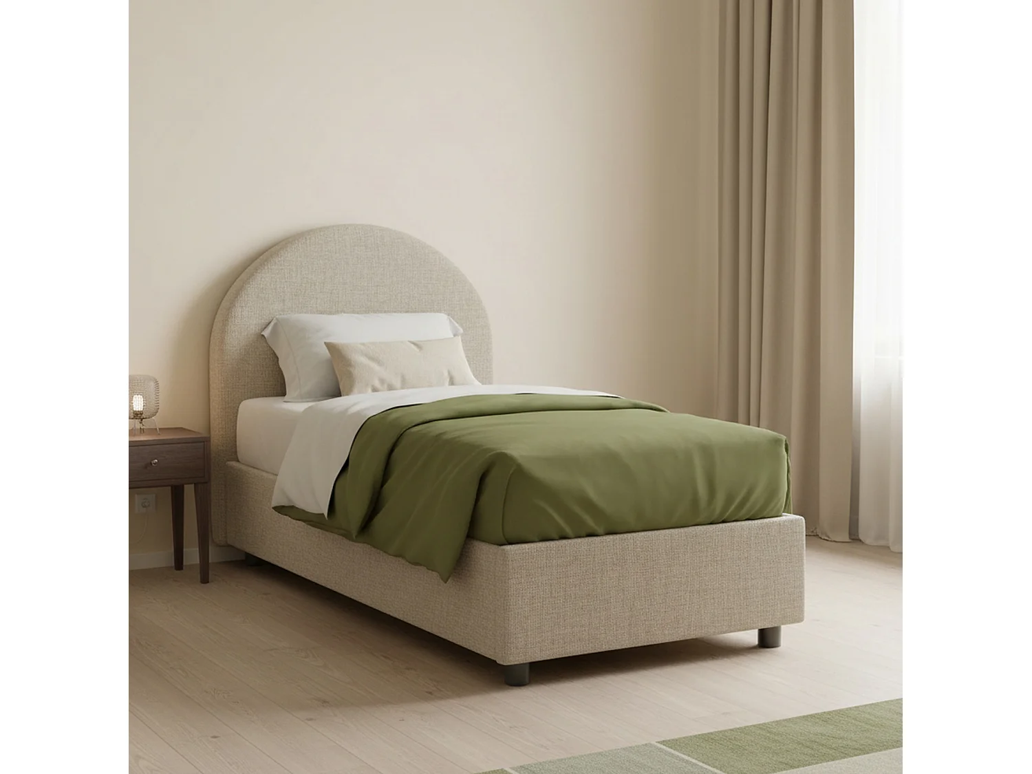 Lit simple Daim, Lit coffre avec revêtement en tissu, 100% Made in Italy, Ouverture frontale, adapté pour matelas 80x190 cm, Taupe