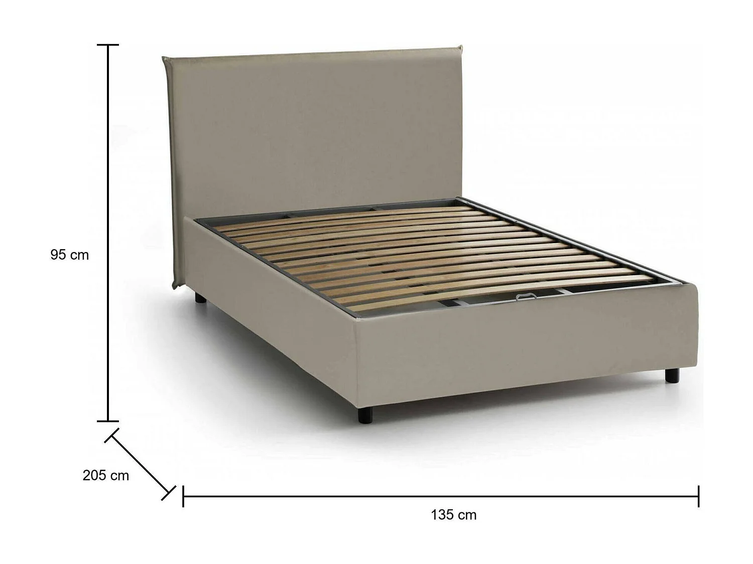 Cama de casal Daced, cama de arrumação com forro de couro ecológico, 100% Fabricado na Itália, abertura frontal, adequada para colchão 120x190 cm, cinza pomba