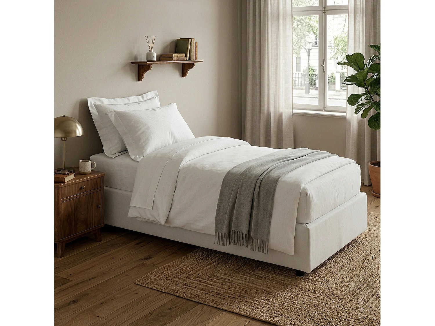 Lit simple Dmeol, Lit coffre avec revêtement en tissu, 100% Made in Italy, Ouverture frontale, avec matelas 90x190 cm inclus, Blanc