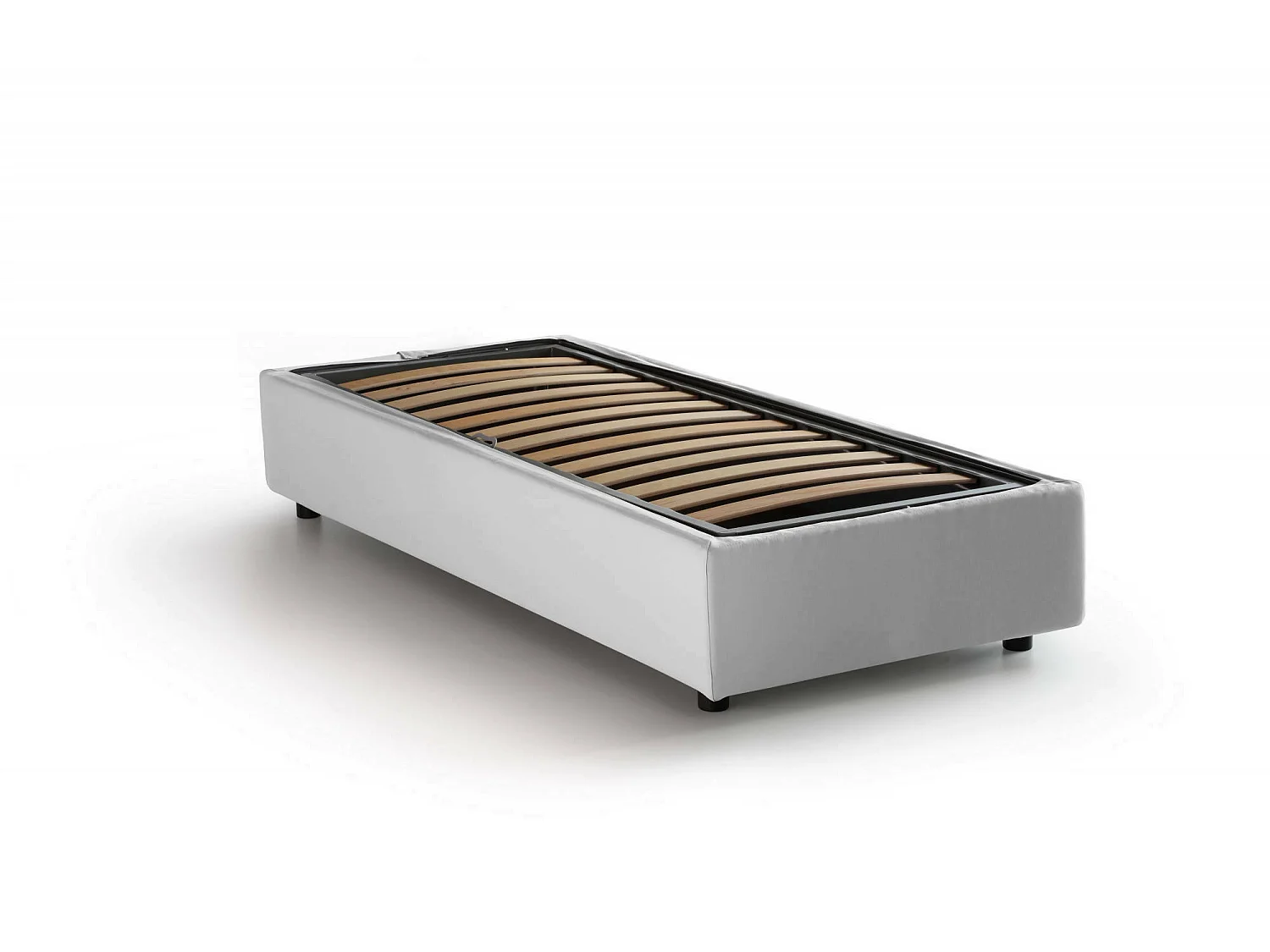 Lit simple Dmeol, Lit coffre avec revêtement en tissu, 100% Made in Italy, Ouverture frontale, avec matelas 90x190 cm inclus, Blanc