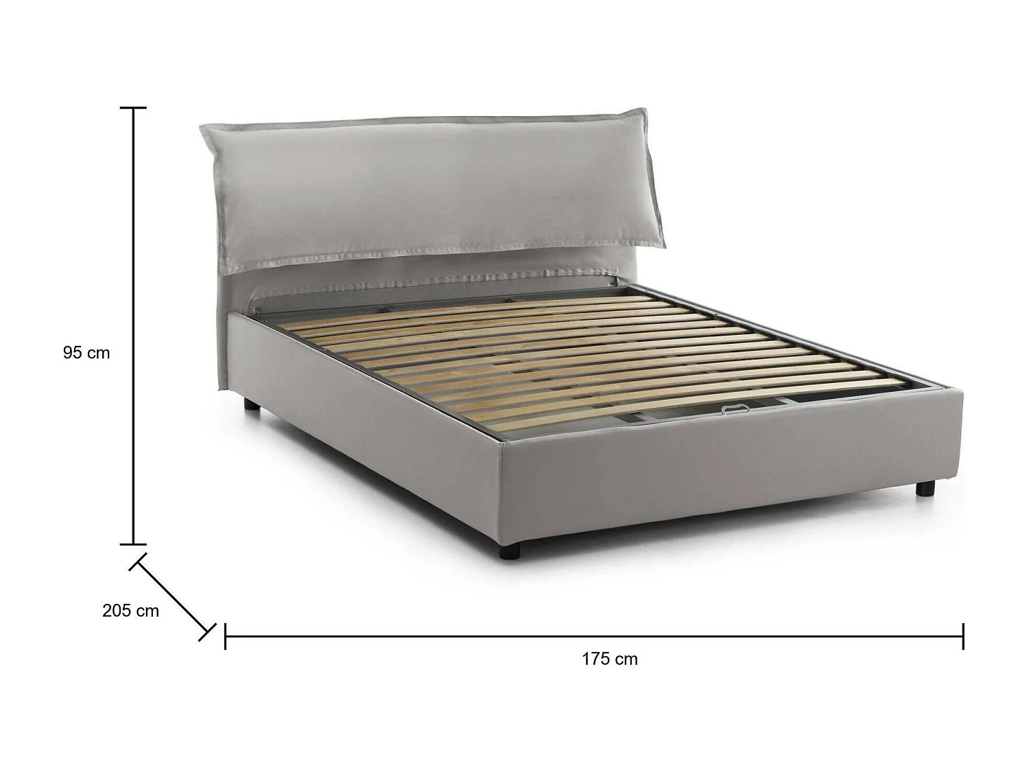 Dbianch tweepersoonsbed, Opbergbed met afneembare hoes met gestoffeerd hoofdeinde en opbergbedframe, 100% Made in Italy, geschikt voor matras 160x190 cm, Grijs