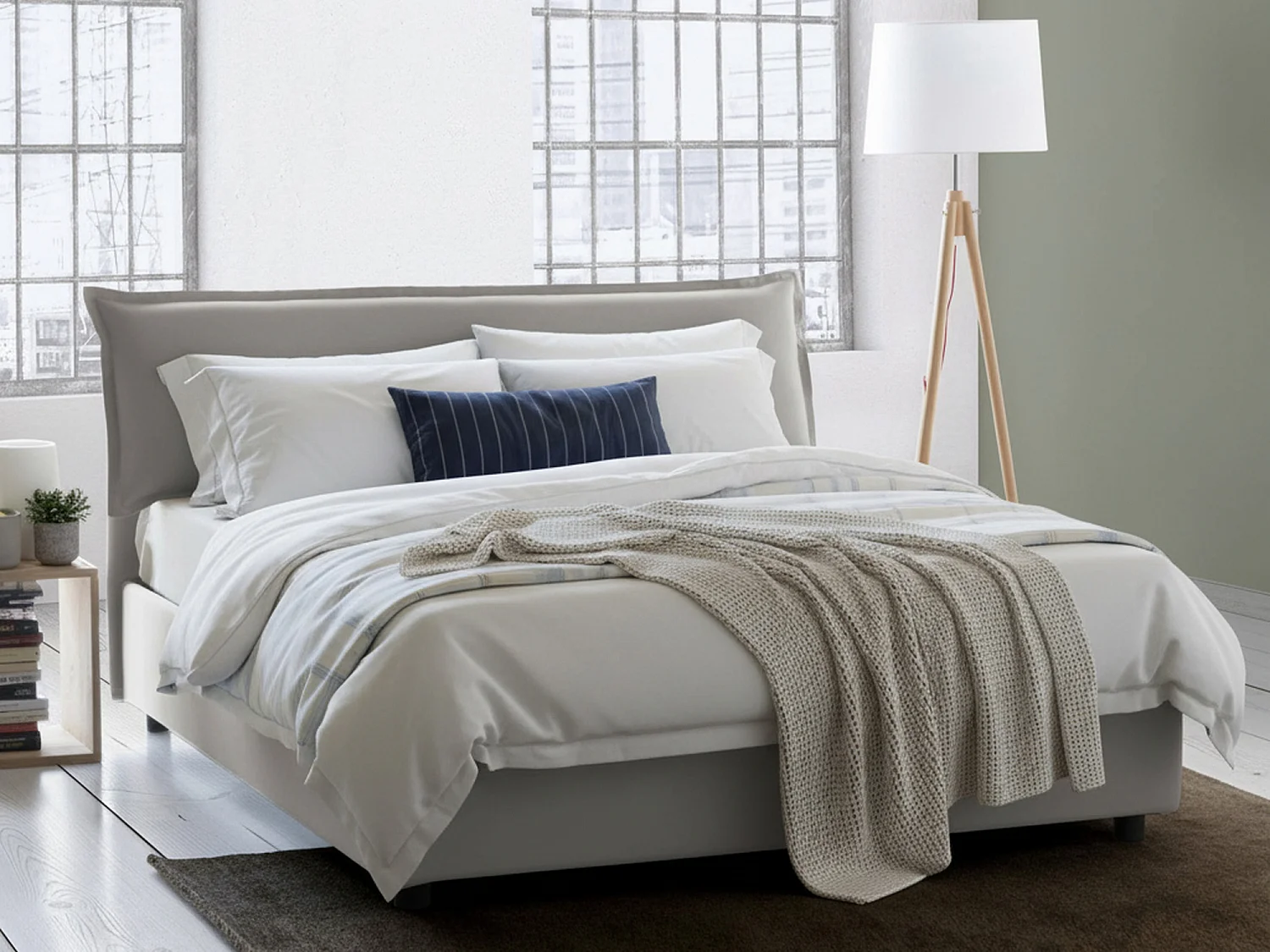 Dbianch tweepersoonsbed, Opbergbed met afneembare hoes met gestoffeerd hoofdeinde en opbergbedframe, 100% Made in Italy, geschikt voor matras 160x190 cm, Grijs