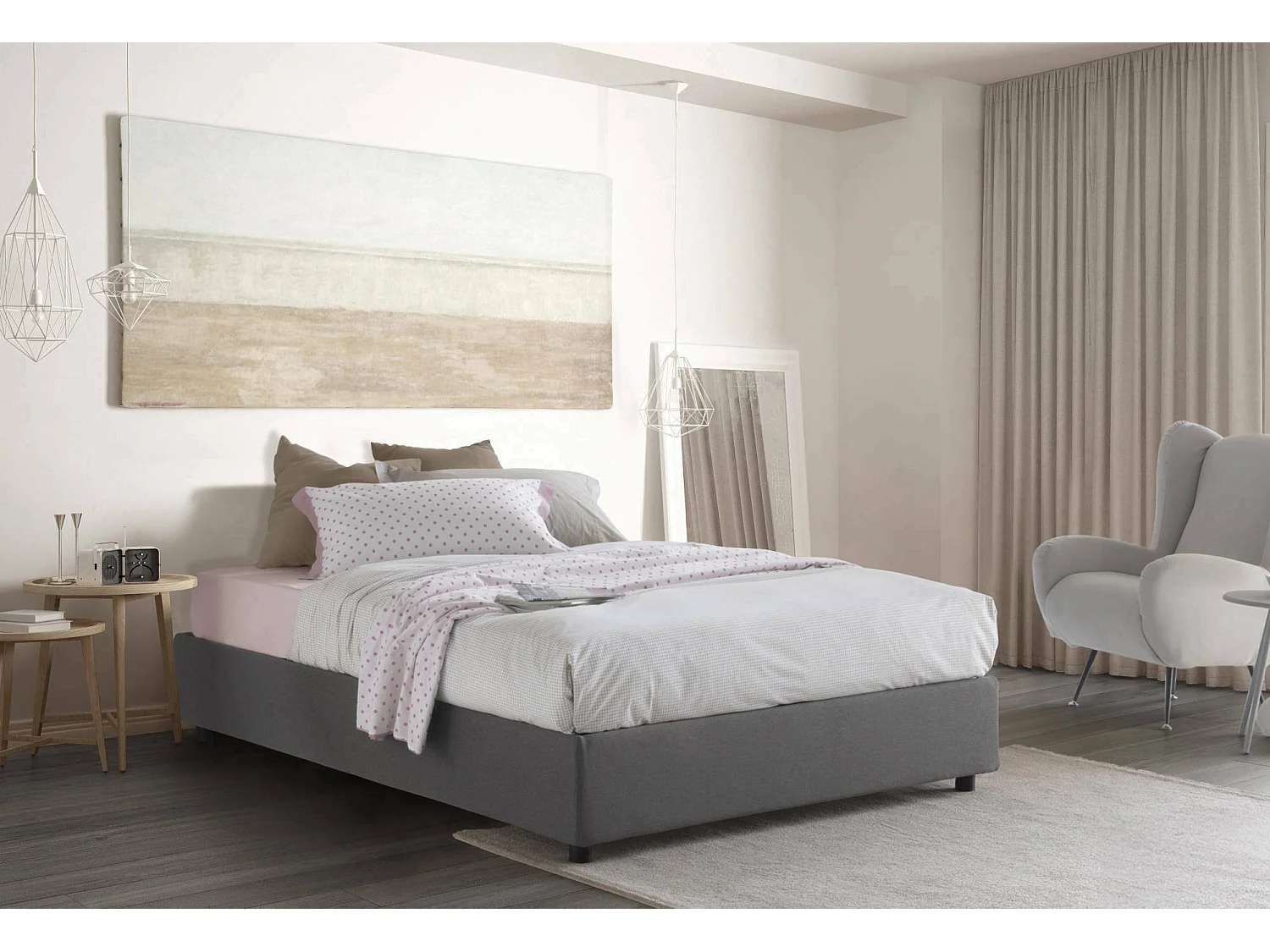 Talamo Italia - Letto matrimoniale Alaska, adatto per materasso Cm 160x200, Grigio